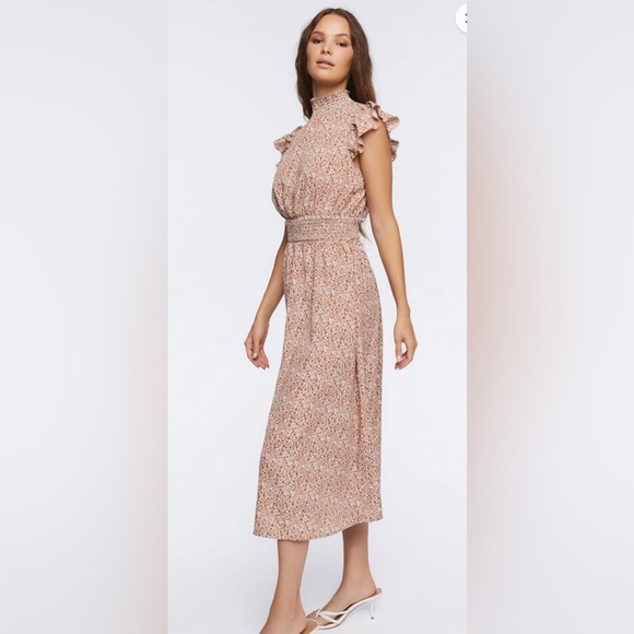 NWOT Mock Neck Floral Midi Dres - Picture 3 of 6